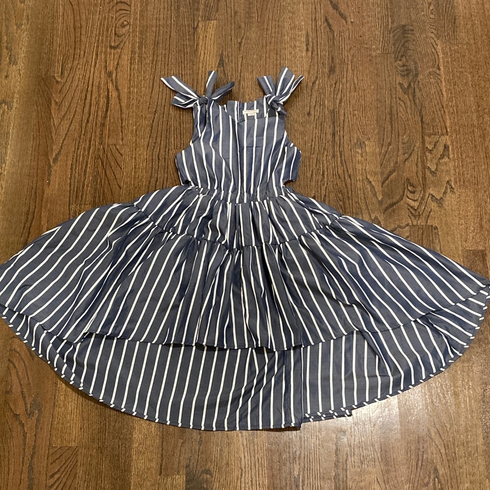 Habitual Navy and White Striped Women’s Dress with bows on straps & back zipper